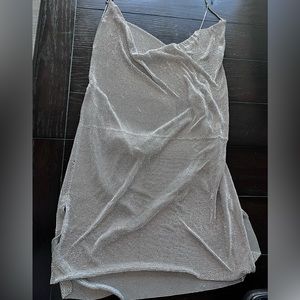 MESHKI 
MEILANI low Back Diamante Mesh Mini Dress - Silver